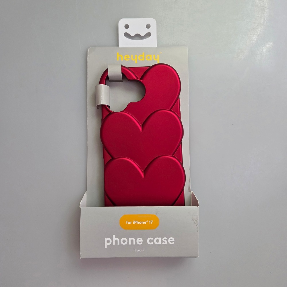 Heyday Apple iPhone 17 Case Metallic Red Triple Heart Soft Shell TPU Cover NEW